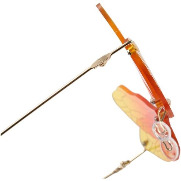 🆕Women Pink Dragonfly Wing Shape Frameless Irregular Shades Party Sun Glasses - Picture 3 of 4